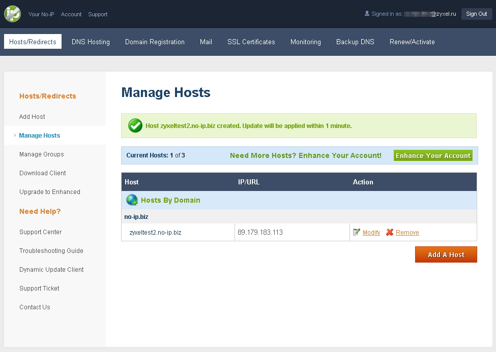 Hosting manager. No-IP. No IP redirects.