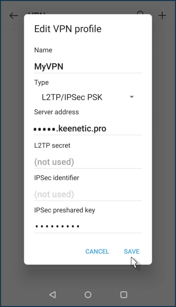 x vpn username and password