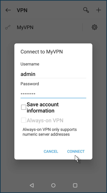 x vpn username and password